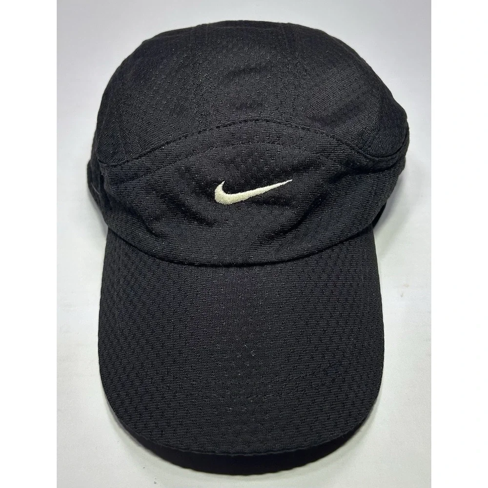 Vintage Nike Hat Cap Strap Back Black Tailwind 7 Panel Dry Fit Lightweight EUC